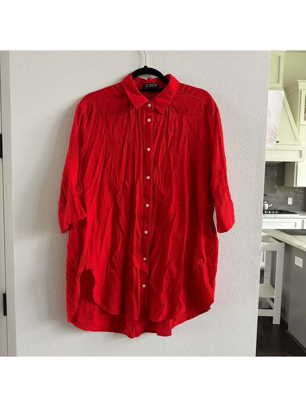 J. Crew Airy Gauze Cotton Button Up Cover Up Tunic Shirt - Red